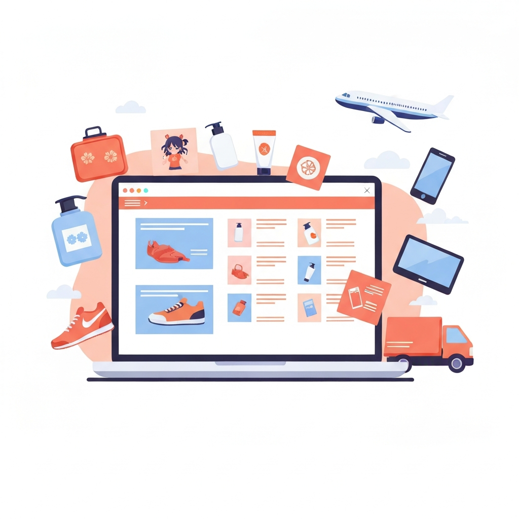 Japan proxy shopping service concept with Japanese products and international shipping