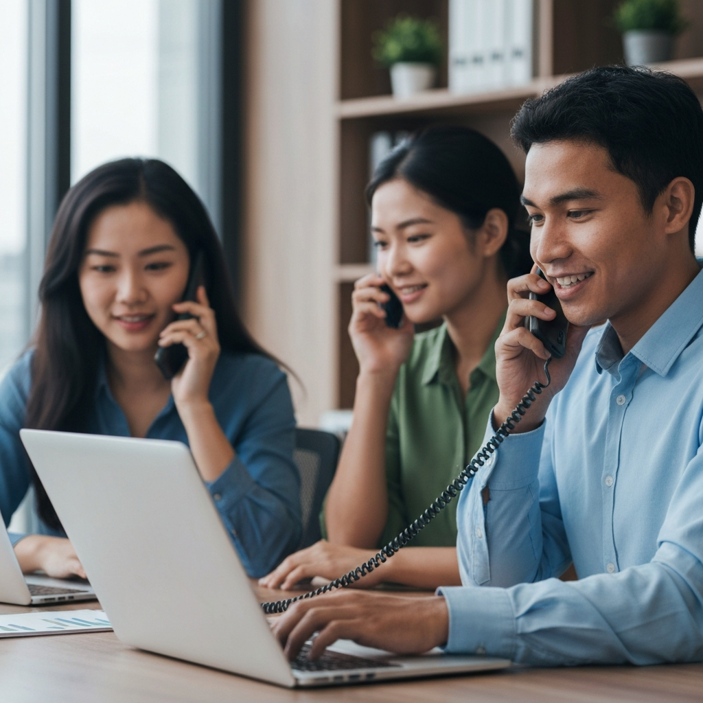 Customer support team assisting customers