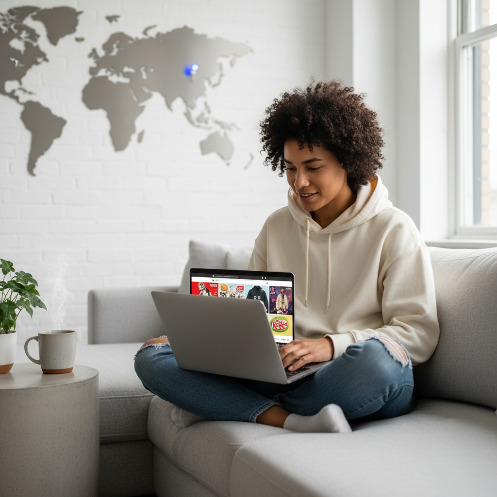 Young person browsing Japanese products online, representing the excitement of buying from Japan with a proxy service.