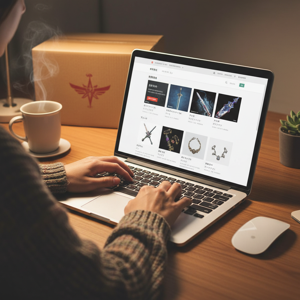 A person uses a laptop to browse a Japanese e-commerce site, demonstrating how a proxy service helps acquire Japan-exclu