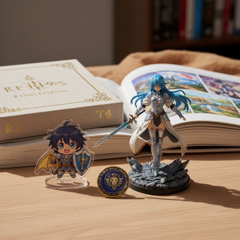 A stunning collection of exclusive Genshin Impact merch from Japan, including figures, art books, and pins.