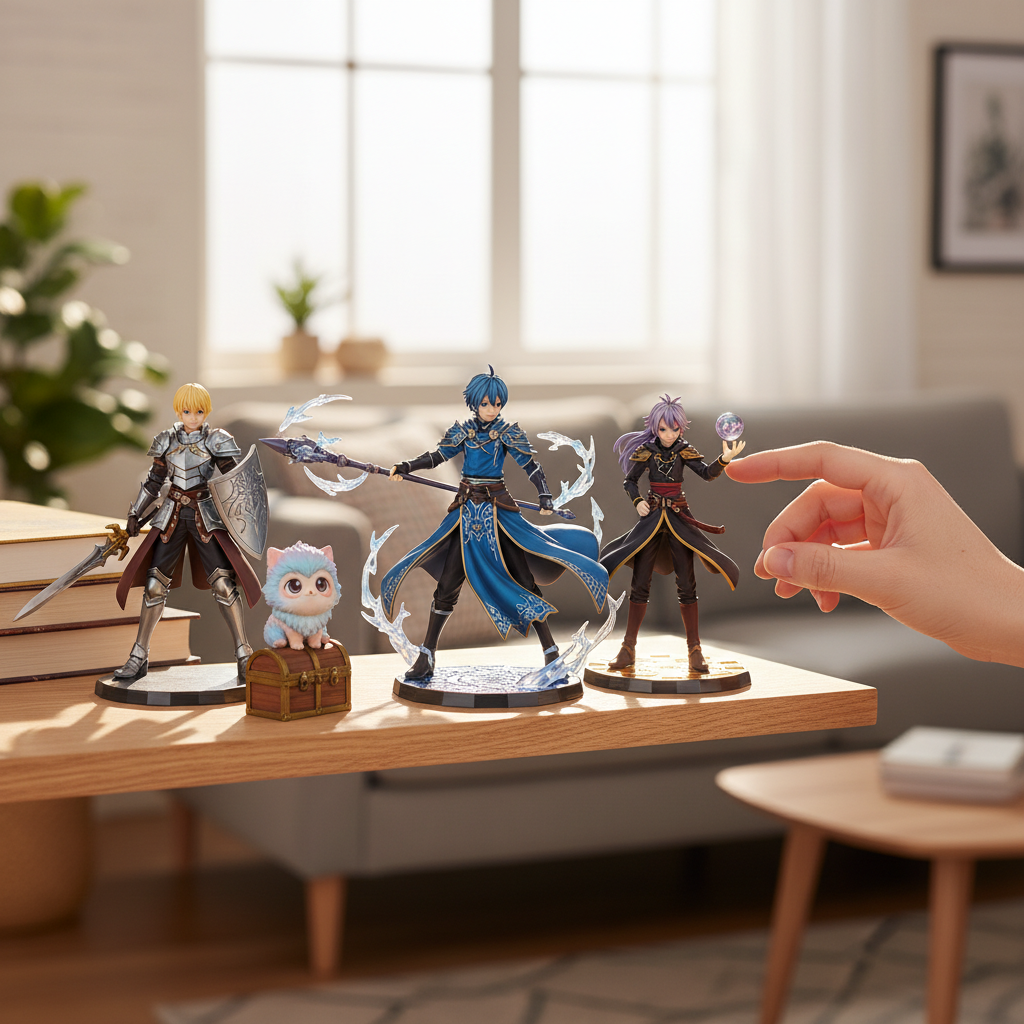 A diverse collection of detailed Isekai figures displayed on a shelf, showcasing the joy of collecting anime from Japan.