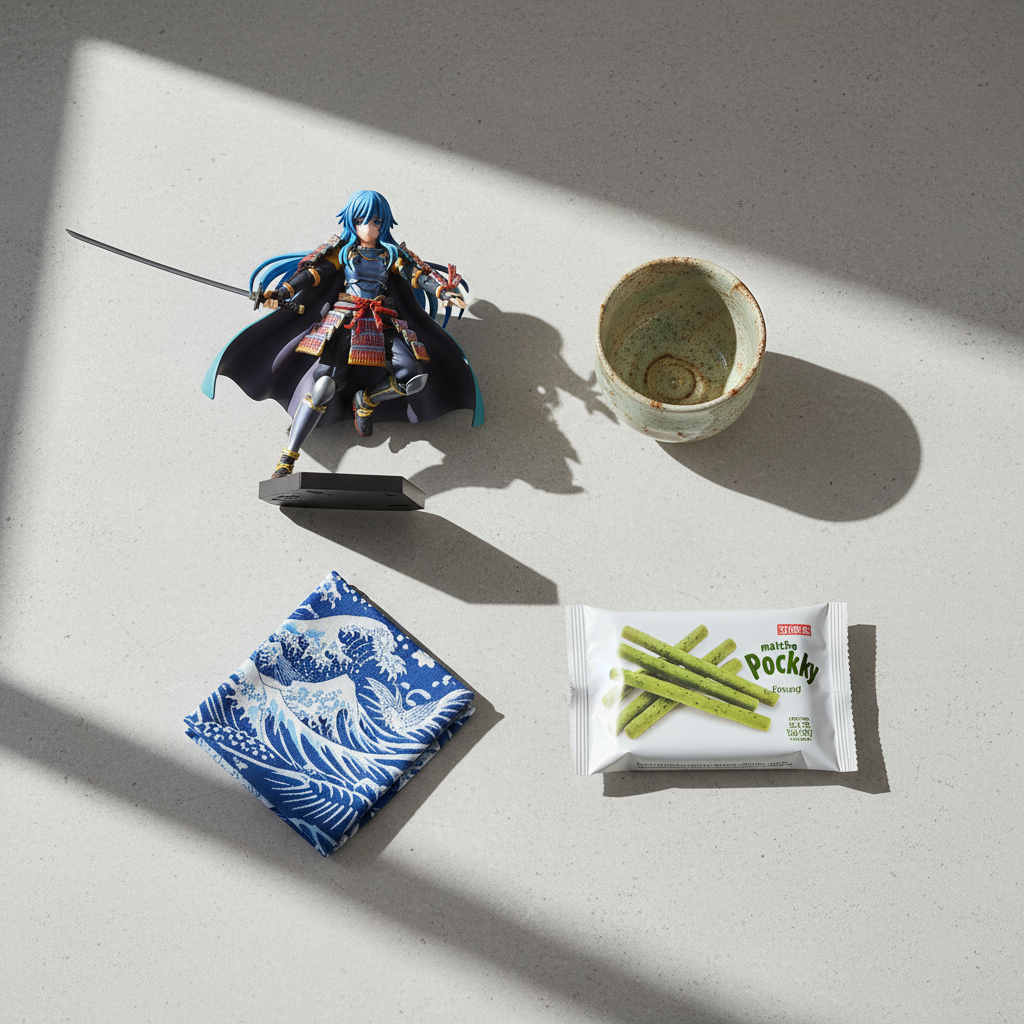 A curated collection of desirable Japanese goods, including a modern collectible figure, traditional ceramics, and uniqu