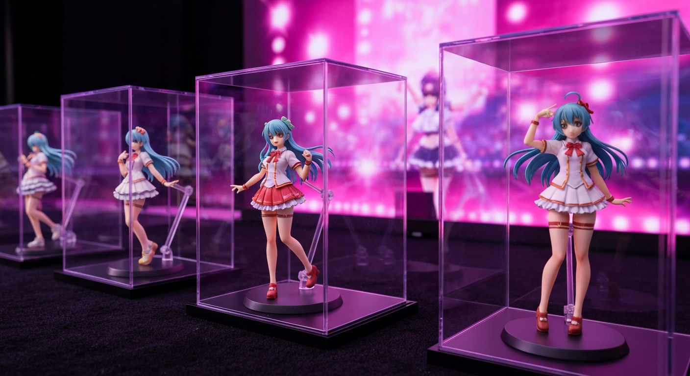Oshi no Ko B-komachi stage lights and figure display backstage