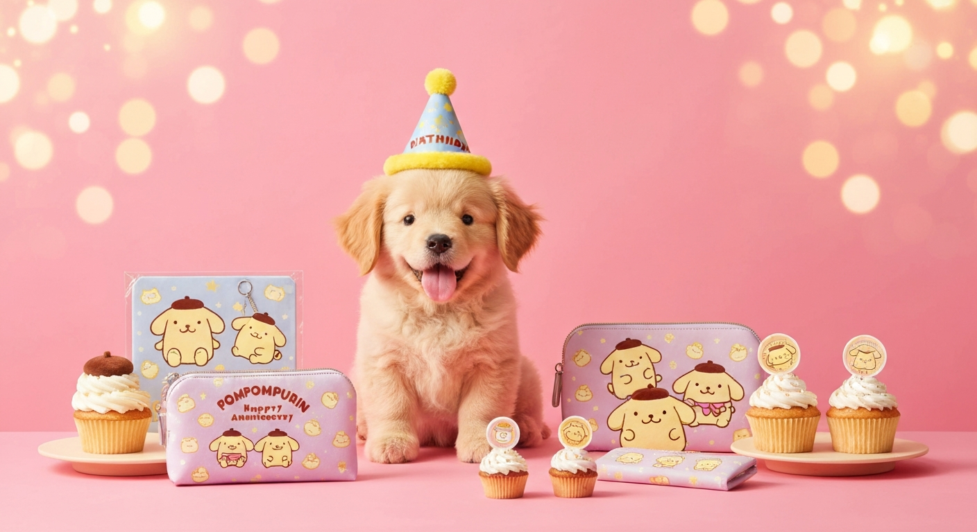 Pompompurin Sanrio birthday anniversary merchandise display