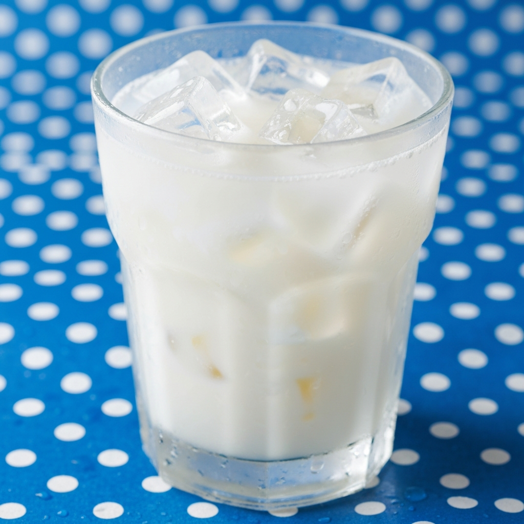 Refreshing Japanese milky white soft drink with ice