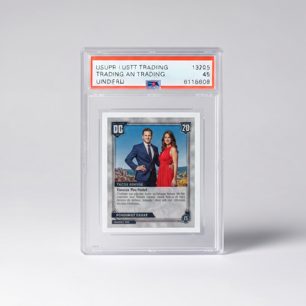 Trading card sealed in a graded protective slab holder