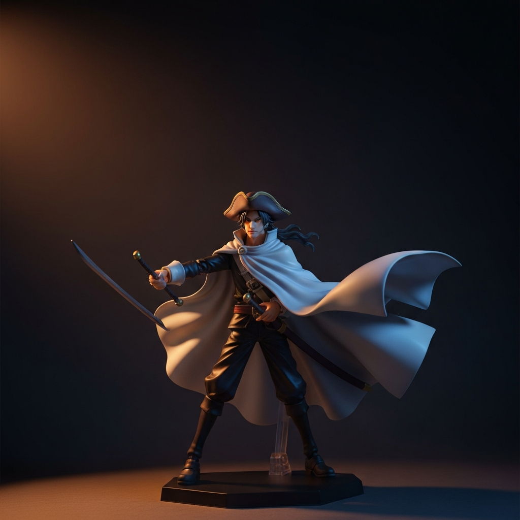 Dynamic anime pirate collectible action figure on display base