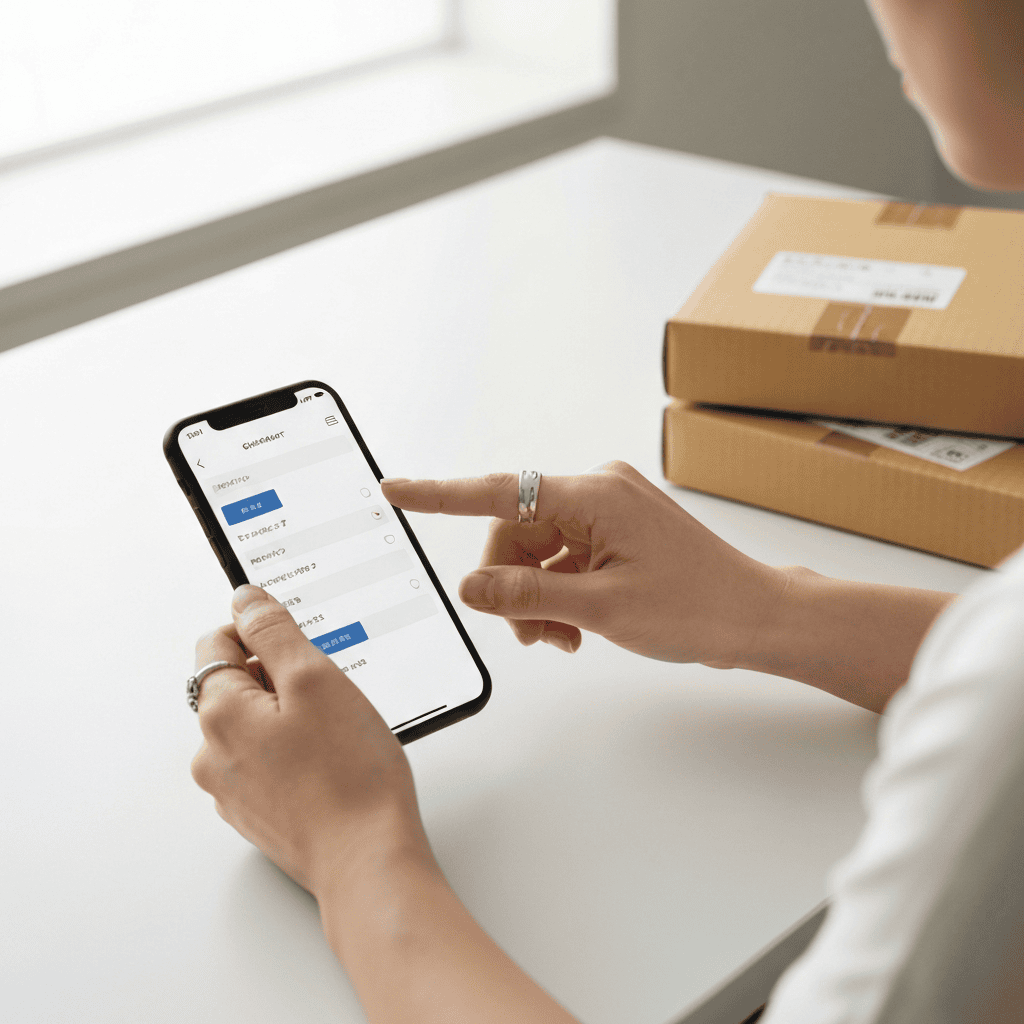 Shopper ordering Japanese VTuber goods online via smartphone