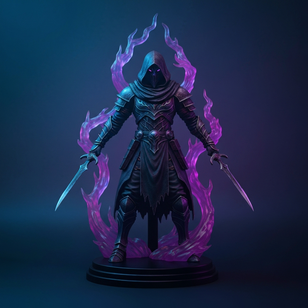 Dark fantasy shadow warrior collectible figure purple aura
