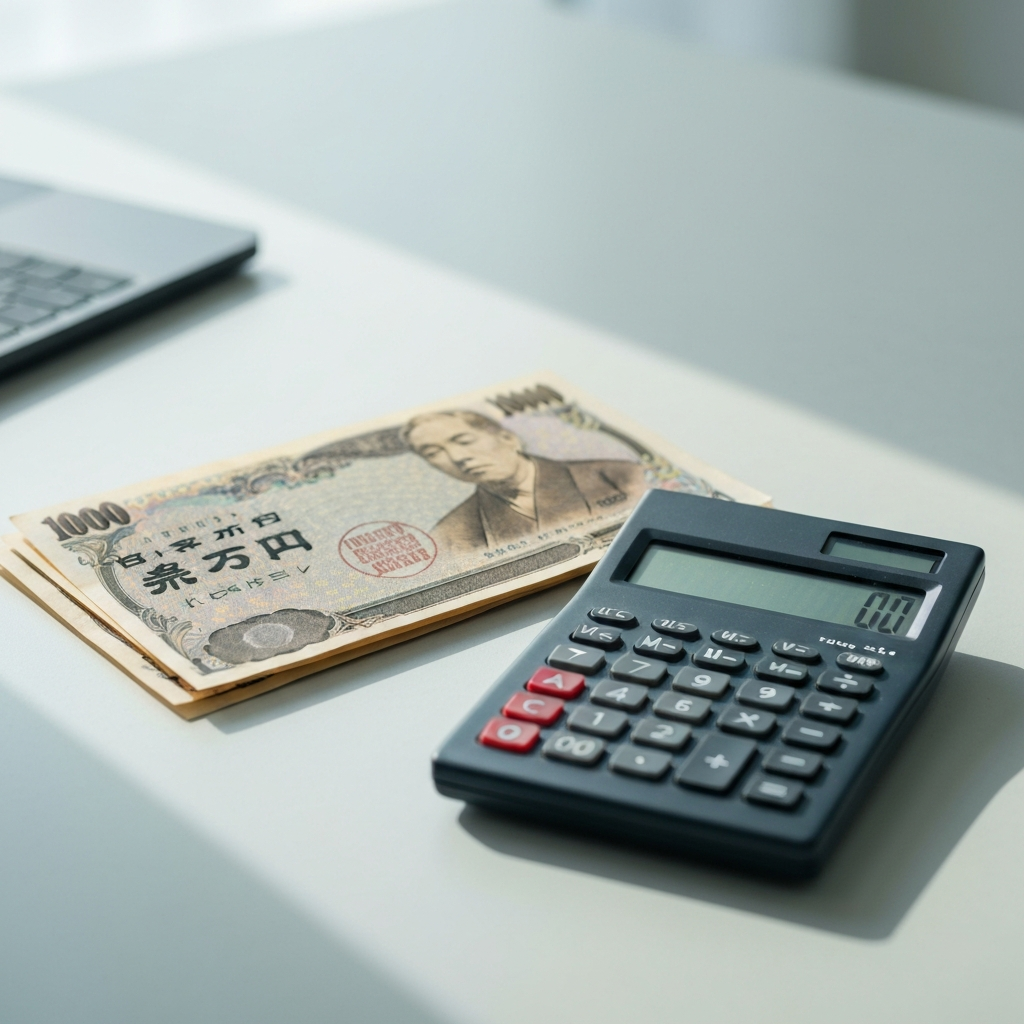 Yen, calculator and parcel showing the three costs of proxy shopping