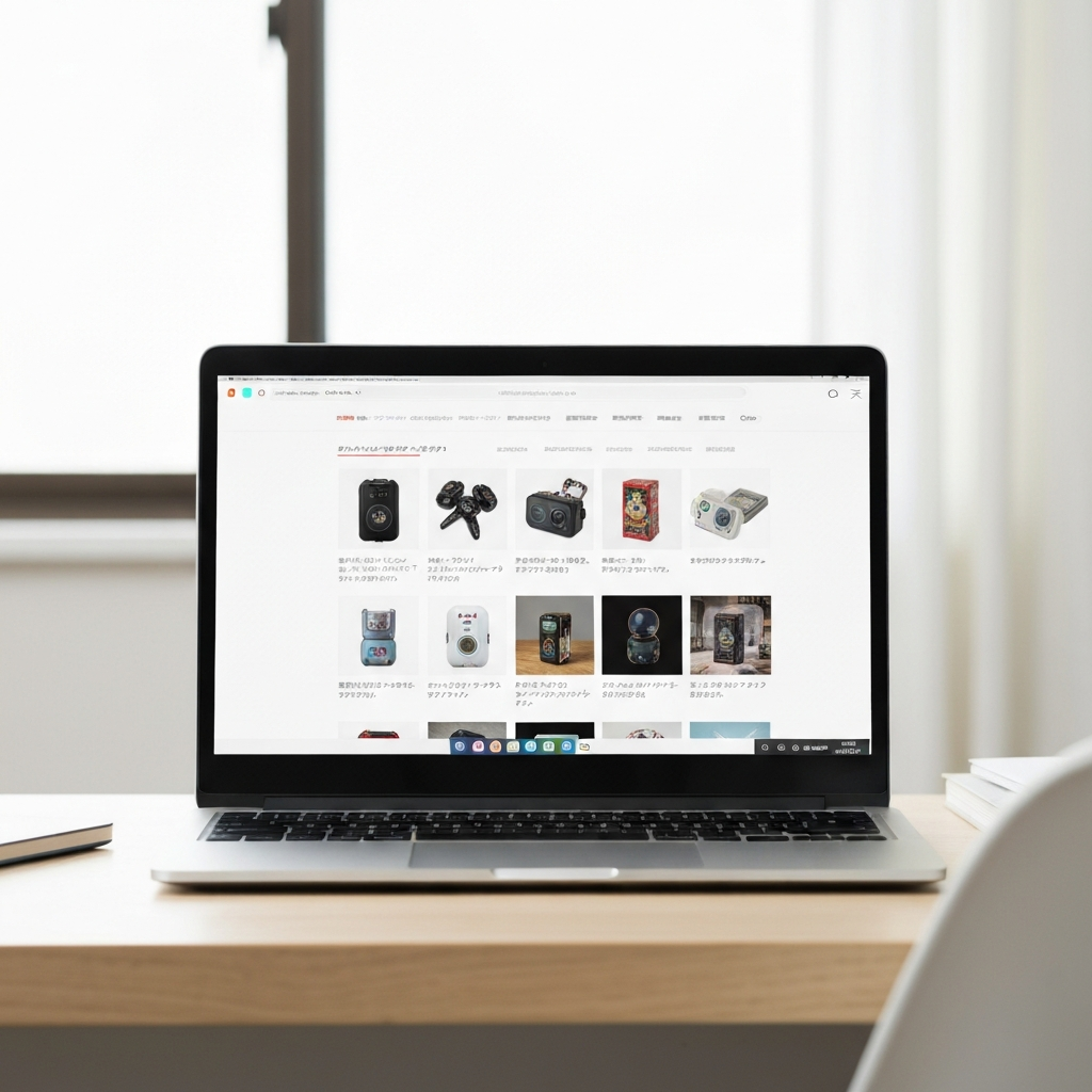 Laptop showing a Japanese online marketplace of exclusive products