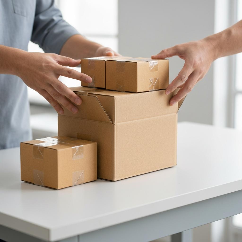 Small parcels consolidated into one carton to save on shipping