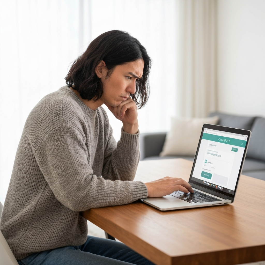 Shopper browsing a Japanese online store on a laptop at home