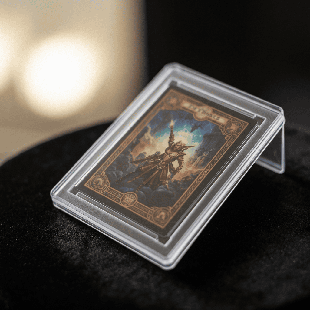 Rare graded trading card in protective case under spotlight