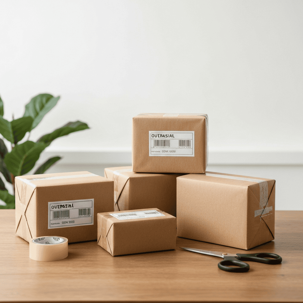 International parcels packed for overseas shipping and customs from Japan