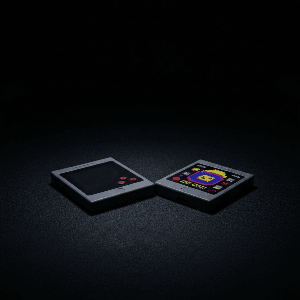 Two retro GBA game cartridges in gothic lighting