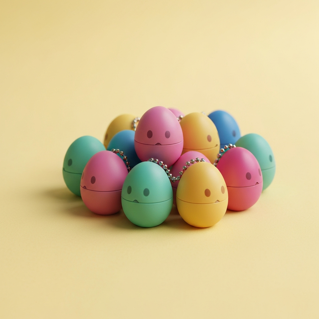 Cluster of small egg-shaped virtual pet toys