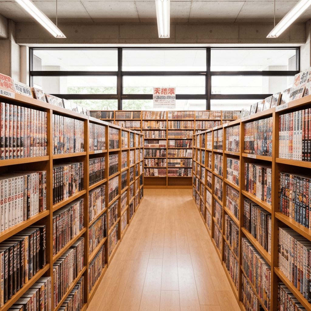 aisle of a Japanese comic and doujinshi bookstore