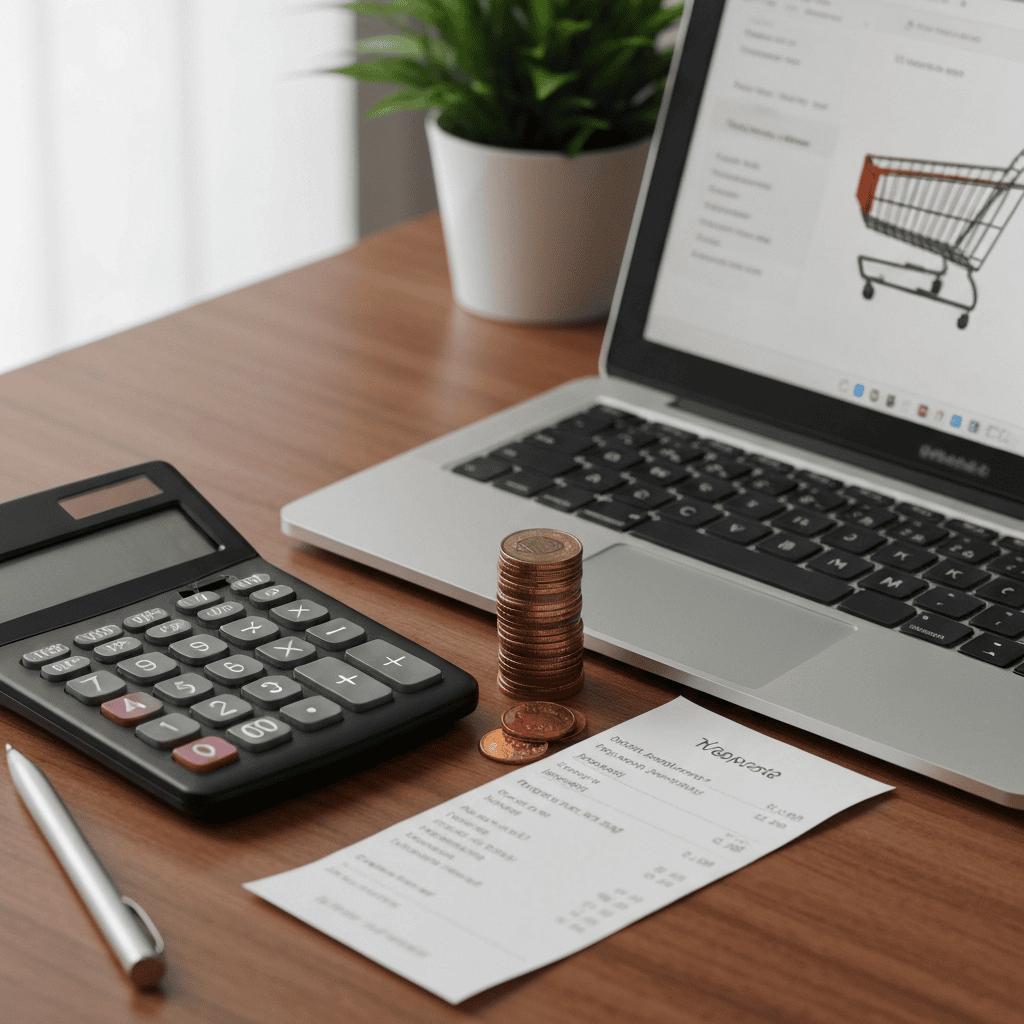 transparent shopping fees with calculator and receipt