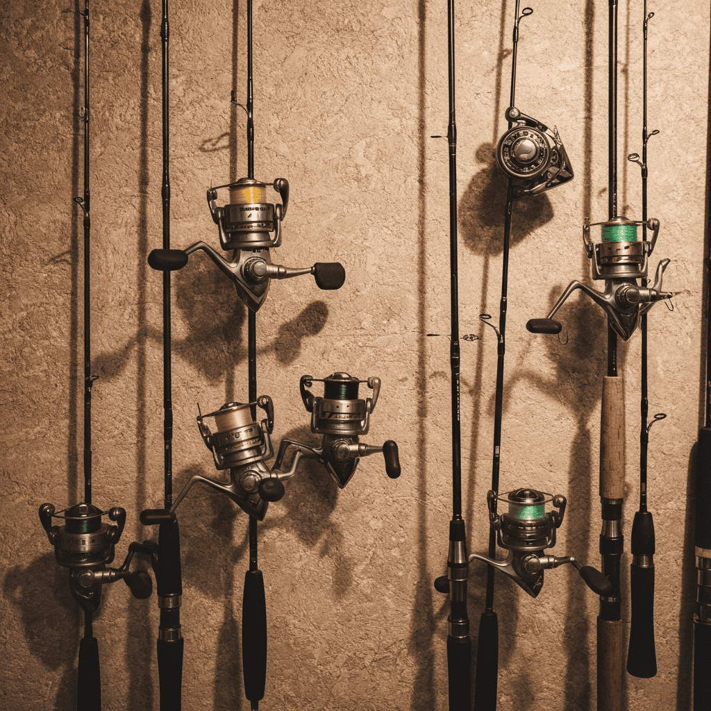 Japanese fishing tackle reels and rods display
