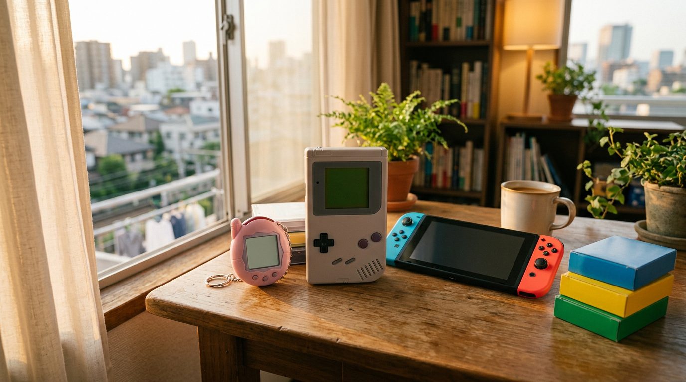 Buy Tamagotchi from Japan: virtual pet, retro Game Boy, Switch and Japanese board games on a Tokyo desk